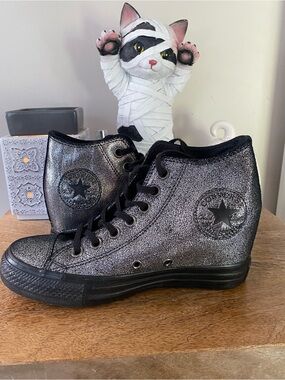 Converse Chuck Taylor All Star Lux Wedge Metallic Sparkle High Top Sneakers 7
